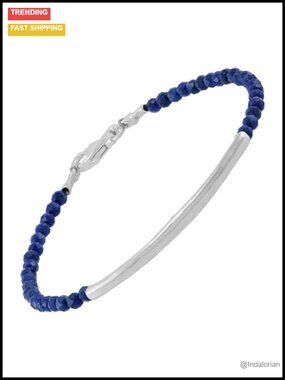 Sterling Silver Blue Lapis Beaded Bar Bracelet 7.5 in Lobster Clasp